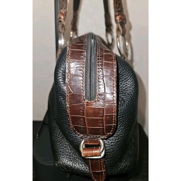 Brighton Pebbled Leather Shoulder Bag, Black Brown Croc Embossed Trim 14x8x4 - Picture 7 of 15